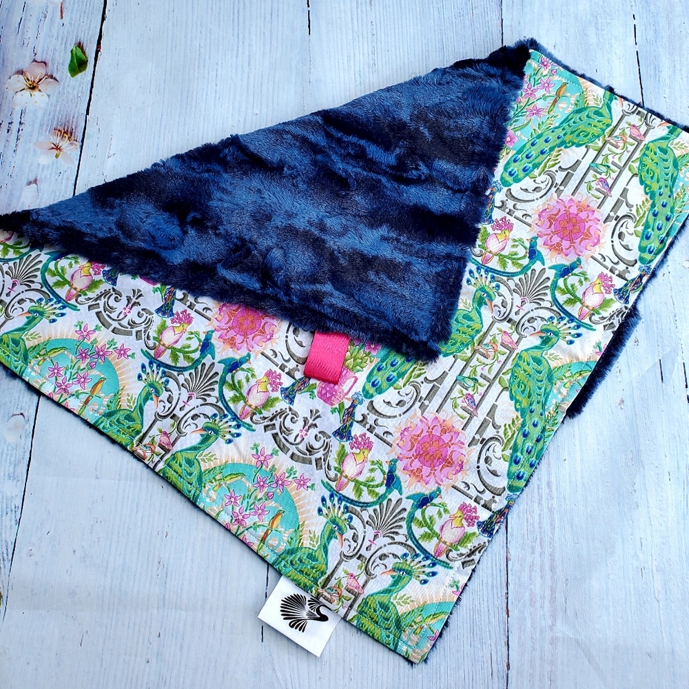 NEW Handmade Blue Peacock Luxe Minky Lovey